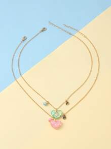 2入組 閃亮愛心形吊墜及人造珍珠摯友項鍊，兒童理想禮物