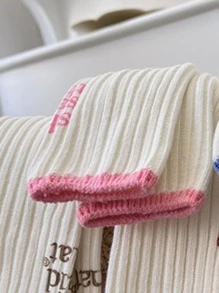 1pair Unisex Mid-calf Socks Double-needle Knitting, Couple's Socks - Pink - View 2