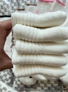 1pair Unisex Mid-calf Socks Double-needle Knitting, Couple's Socks - Pink - View 6