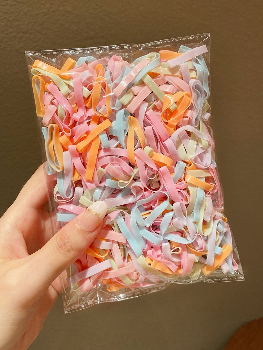 500个装女士一次性加宽彩色发圈，休闲百搭，多巴胺马尾发圈，发绳，弹性发圈，发饰，头饰，弹性发带，夏季、假日、旅行 - 彩色 - 查看 1