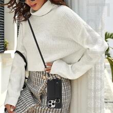 1pc Litchi Pattern Pu Leather Wrist Strap Wallet Card Holder Zipper Mobile Phone Case compatible with iphone - Black - View 6