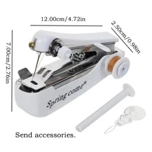 1pc Mini Handheld Sewing Machine Portable Manual Stitch Sewing Machine For Household Fabric - White - View 3