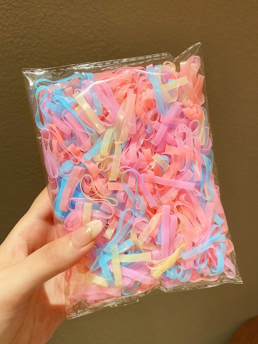 500个/套 女士发圈 彩色加宽一次性休闲发绳 马尾辫发圈 橡皮筋 发绳 发圈 发饰 头饰 - 彩色 - 查看 1