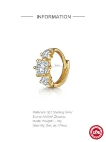 1PC 925 Sterling Silver INS Diamond Cubic Zriconia Hoop Earrings 18K Gold Plated Upper Ear Cartilage Helix Studs For Women Daily Wear Wedding Party Valentine's Day