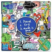 50入組數學公式塗鴉卡通Anime貼紙適用於兒童可愛時尚Love塗鴉防水貼紙合適的適用於手提電腦水瓶子滑板手機 - 藍色 - 查看 1