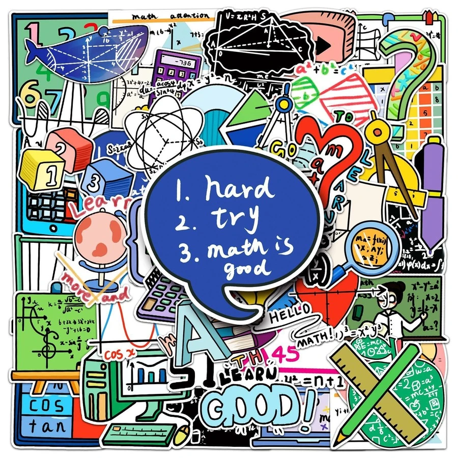 50入組數學公式塗鴉卡通Anime貼紙適用於兒童可愛時尚Love塗鴉防水貼紙合適的適用於手提電腦水瓶子滑板手機 - 藍色 - 查看 1