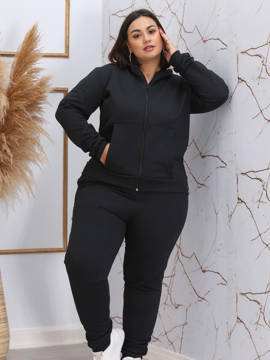 Conjunto De Moletom Feminino Rosa Agasalho E Calça Moletom - Preto - Visão 1