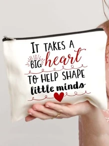 送给老师的礼物，需要一颗大心脏才能买到小心灵图案老师的彩虹化妆包，感谢老师化妆包，储物袋，钱包，拉链袋 - 白色 - 查看 3