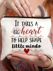 送给老师的礼物，需要一颗大心脏才能买到小心灵图案老师的彩虹化妆包，感谢老师化妆包，储物袋，钱包，拉链袋 - 白色 - 查看 2