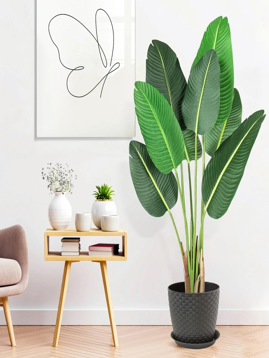 Fulvari Aritificial Bird Of Paradise Plant 4 FT Fake Tropical Palm Tree With 8 Trunks Artificial Banana Leaf For Indoor Outdoor Modern Decoration Faux Plants 60"H 48"H - 綠色 - 查看 1