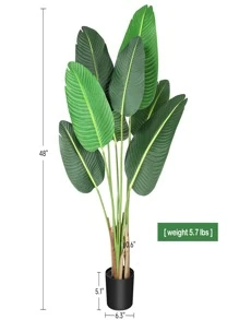 Fulvari Aritificial Bird Of Paradise Plant 4 FT Fake Tropical Palm Tree With 8 Trunks Artificial Banana Leaf For Indoor Outdoor Modern Decoration Faux Plants 60"H 48"H - 綠色 - 查看 2