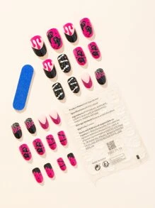24pcs Short Round Halloween Creative Ghost Pattern False Nail Pieces With 1pc Nail File And 1pc Jelly Glue Included - Multicolor - View 2