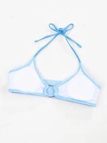 環鏈掛脖比基尼泳裝附沙灘裙 - 藍色 - 查看 5