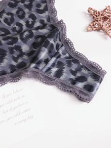 Morvia Leopard Print Lace Trim Sexy Thong - Dark Grey - View 5