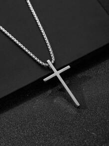 1個時尚朋克風格304不鏽鋼立體切割鋯石鏡面掛墜項鍊,刻有菲立比書信和我能做所有事,適合男士日常佩戴和送禮給男友 - 銀色 - 查看 2