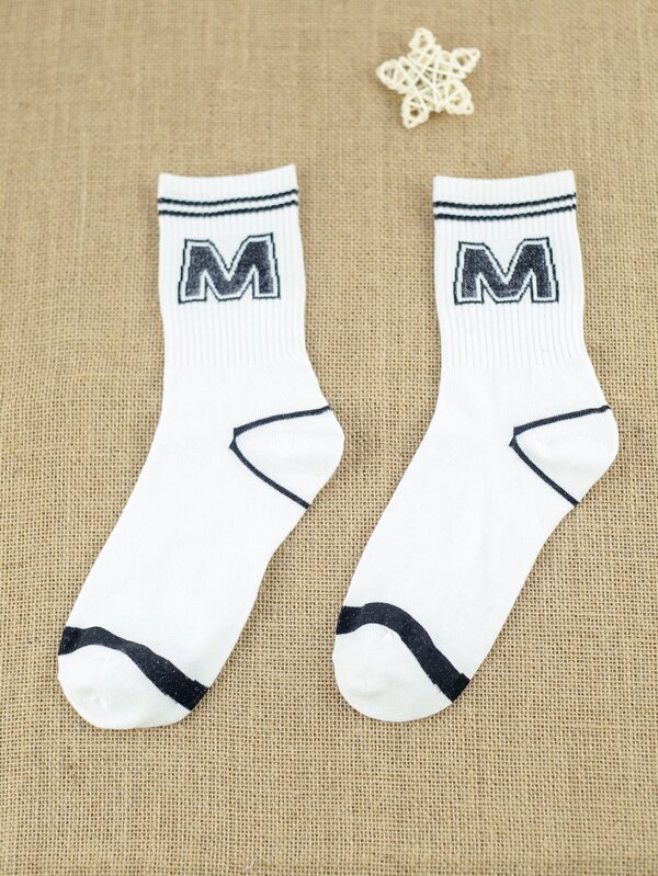Letter Graphic Crew Socks SHEIN USA