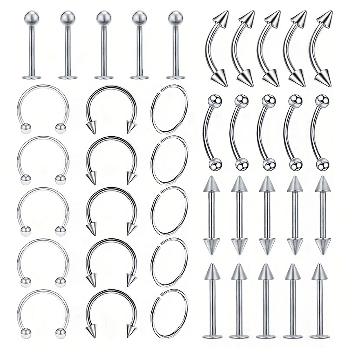 160PCS Stainless Steel Body Piercing Jewelry Lot Bulk Nose Ring Tongue