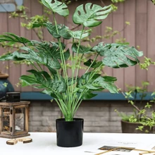 1個12片葉子的人造植物,高20英寸,不含盆。這種人造棕櫚葉植物、人造龜背竹植物有莖,逼真的熱帶植物使得叢林、海灘、盧奧派對、家庭花園和辦公室裝飾、室外uv抗性塑料植物完美的綠色植物豐富多彩 - 綠色 - 查看 1