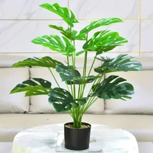 1個12片葉子的人造植物,高20英寸,不含盆。這種人造棕櫚葉植物、人造龜背竹植物有莖,逼真的熱帶植物使得叢林、海灘、盧奧派對、家庭花園和辦公室裝飾、室外uv抗性塑料植物完美的綠色植物豐富多彩 - 綠色 - 查看 3