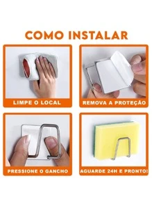 Kit 2 Ganchos Para Esponja Aço inoxidável Suporte Porta Bucha De Pia Prateleira - Visão 4