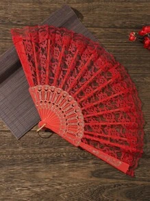 Breezier 1pc Single Layer Lace PP Decorative Fan, Fashion Multipurpose Red Manual Fan For Home - Red - View 4