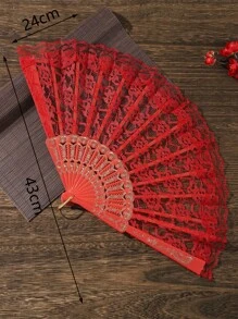 Breezier 1pc Single Layer Lace PP Decorative Fan, Fashion Multipurpose Red Manual Fan For Home - Red - View 3