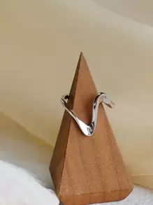 925 Sterling Silver Mobius Wave Pattern Ring, Simple & Stylish Smooth Silver Open Adjustable Ring For Women - Silver - View 2