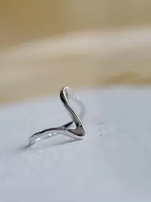925 Sterling Silver Mobius Wave Pattern Ring, Simple & Stylish Smooth Silver Open Adjustable Ring For Women - Silver - View 4