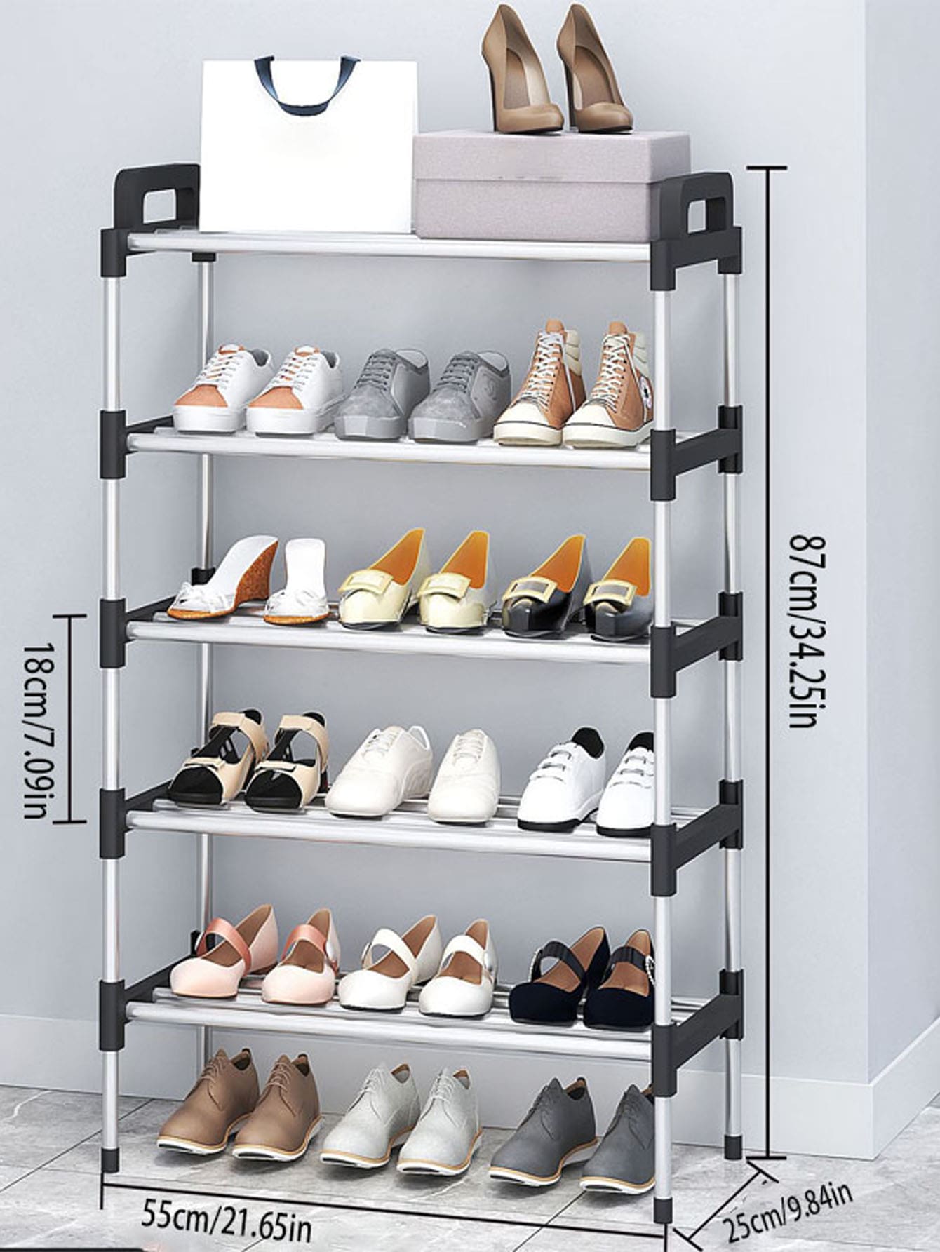 1 Miếng Phong cách 5 Giá để giày Với Xử lý , Dễ dàng tập hợp Tiết kiệm không gian Chống bụi Lưu trữ Hộp đựng Tủ , Thích hợp Đối với Ký túc xá , Chất liệu : PP Nhựa Và 9.8 Galvanized Đường ống - màu đen - Xem 1