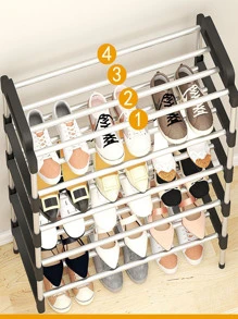 1 Miếng Phong cách 5 Giá để giày Với Xử lý , Dễ dàng tập hợp Tiết kiệm không gian Chống bụi Lưu trữ Hộp đựng Tủ , Thích hợp Đối với Ký túc xá , Chất liệu : PP Nhựa Và 9.8 Galvanized Đường ống - màu đen - Xem 2