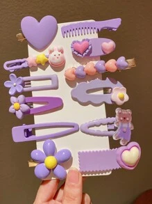 12入組女士們可愛卡通邊夾適用於劉海