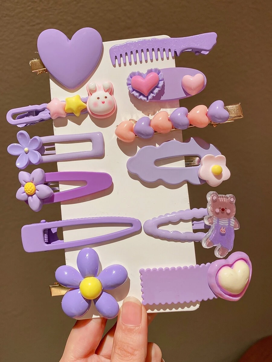 12入組女士們可愛卡通邊夾適用於劉海