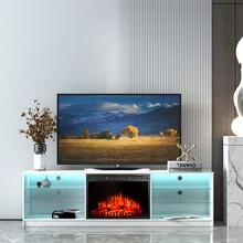 Electric Fireplace TV Console,White - White - View 5