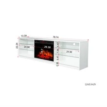 Electric Fireplace TV Console,White - White - View 7