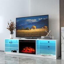 Electric Fireplace TV Console,White - White - View 9