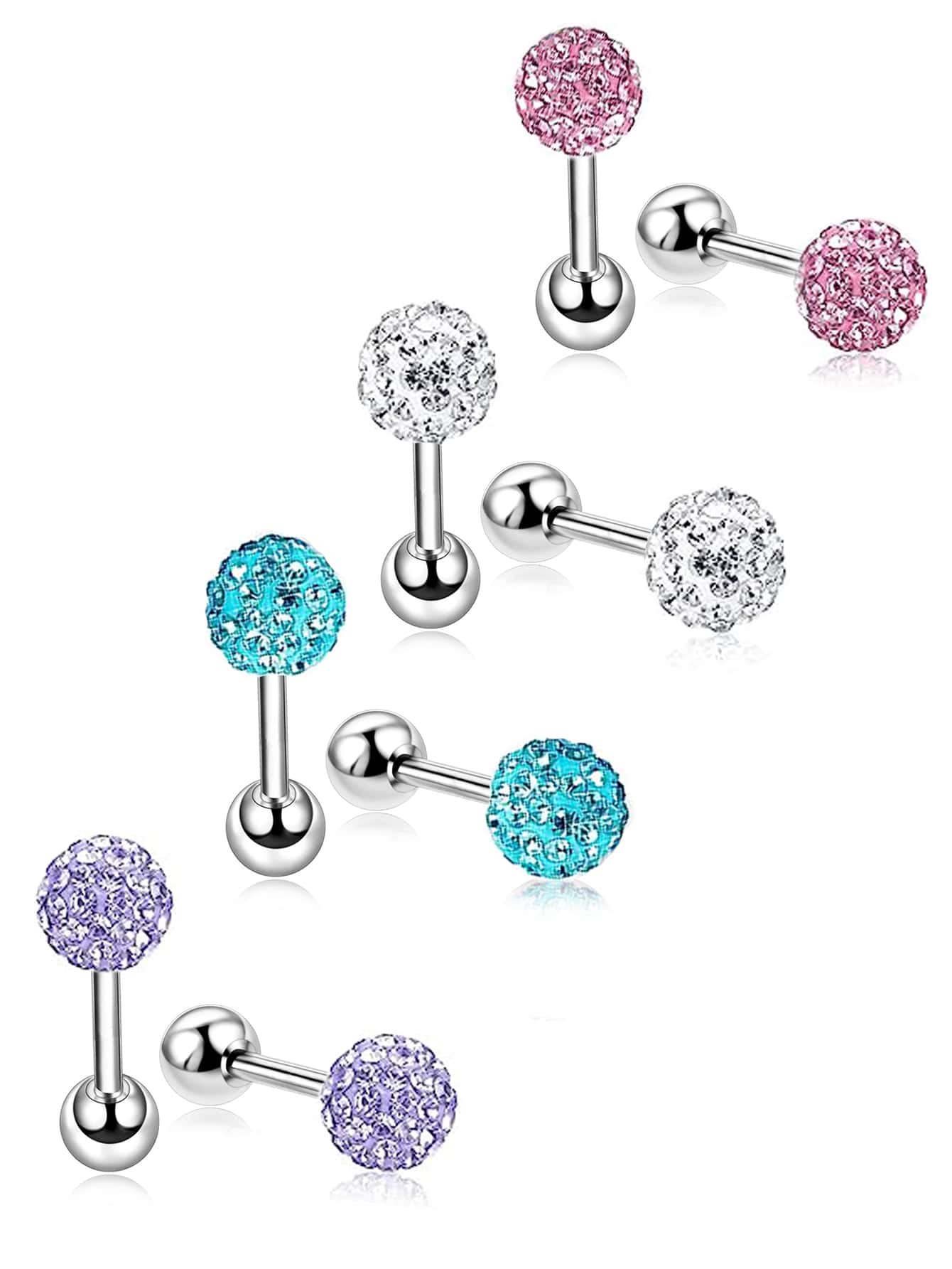 4pairs/set Stainless Steel Screw Fixation Ear Back Ear Cartilage Stud Earrings With Rhinestone For Women, Multicolor