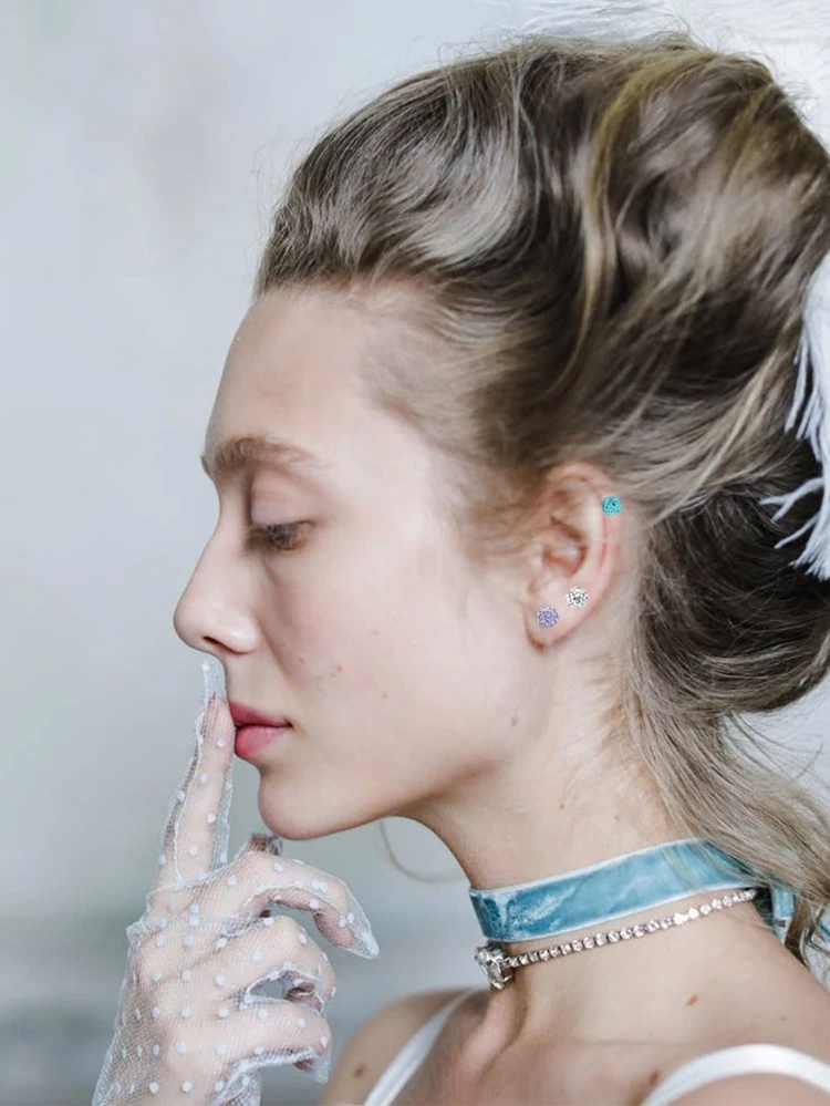 4pairs/set Stainless Steel Screw Fixation Ear Back Ear Cartilage Stud Earrings With Rhinestone For Women, Multicolor