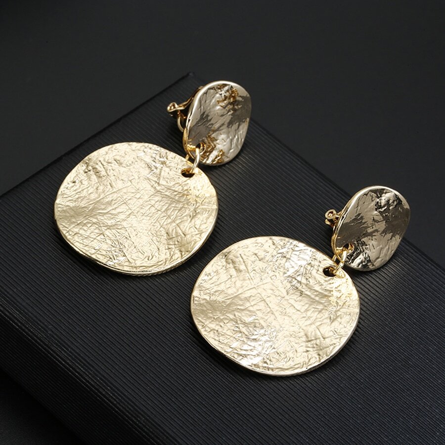 Irregular Texture Circle Shaped Pendant Clip Earrings SHEIN USA