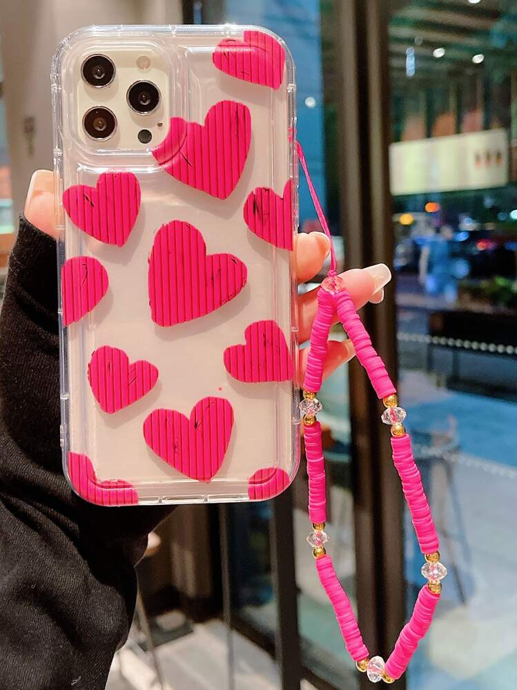 הדפס לבבות כיסוי שקוף לטלפון עם שרוך - ריבוי צבעים - ראה 1