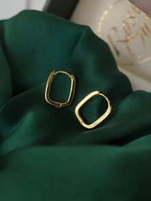 1雙時尚簡約風&精美&優雅&流行方形雙圈/雙環耳環,甜美風格,合適的適合夏天,節日,婚禮,派對,宴會,禮品,日常穿著,服裝配件,純銀高端感覺耳環 - 金黃色 - 查看 5