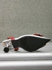 女性尖頭穆勒鞋帶薄高跟鞋和半拖鞋,新品到貨 - 銀色 - 查看 6