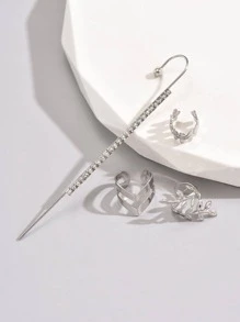4 piezas/set largo barra zirconia oreja Clip , de mujeres fiesta & diariamente simple tener una cita Set joya