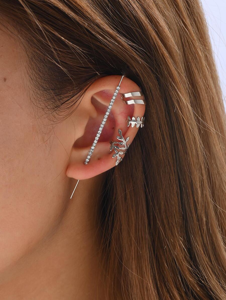 4 piezas/set largo barra zirconia oreja Clip , de mujeres fiesta & diariamente simple tener una cita Set joya