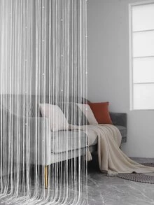 1pc Door Curtain Room Divider String Curtains - White - View 4