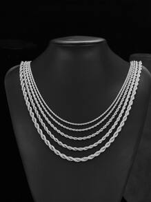 1pc Men's Stainless Steel Twisted Rope Chain Pendant Necklace