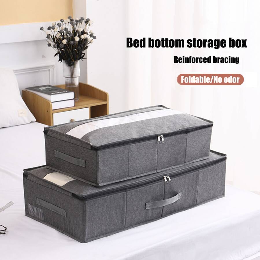 1pc Gray Solid Clothes Oxford Cloth Storage Bag, Removable, Washable, Odor-Free, Removable Baffle Simple Polyester Foldable Storage Bag For Household School Supplies Room Decor Bedroom Decor Dorm Essentials Underbed Organizer Box Organizer Storage Bins Under Bed Storage Bag Clothes Container Underbed Storage Containers Closet Organizers For Organizing Clothes Blankets Pillows Bag For School School Accessories School Stuff - Grey - View 1