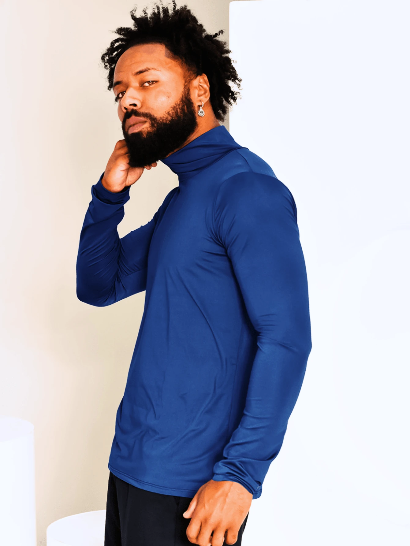 Camiseta Gola Alta Unissex Azul Marinho Tecido Gelado Segunda Pele Cacharrel Proteção UV - Azul Marinho - Visão 1