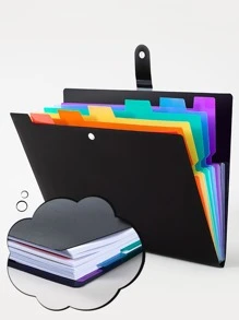 1入組多層文件極簡風格塑膠防水文件袋適用於學校 - 黑色 - 查看 4