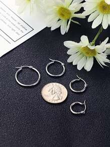 4 Pairs Silver Hoop Earrings Set Stainless Steel Cute Huggie Earrings for Women Rounded Small Hoop Earrings 10/12/15/20MM - 4 Pairs Hoop Earrings Silver - View 4