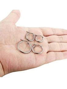 4 Pairs Silver Hoop Earrings Set Stainless Steel Cute Huggie Earrings for Women Rounded Small Hoop Earrings 10/12/15/20MM - 4 Pairs Hoop Earrings Silver - View 6